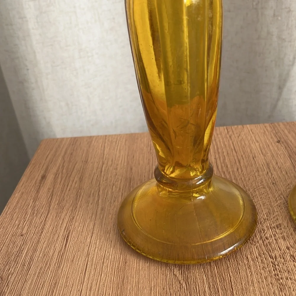 2 YELLOW GLASS VASE or Taper Candle Holder